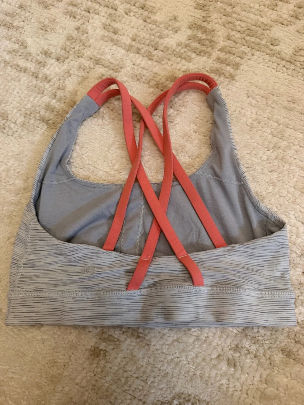 lululemon athletica Gray Striped Sports Bra with Coral Crisscross Straps